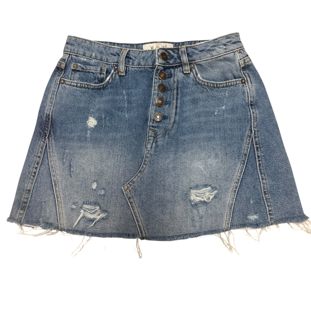 WE THE FREE Button Front Distressed Denim Mini Skirt Size 26